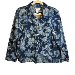 Coldwater Creek Jacket Women's Large Floral Artsy Tapestry Blue
